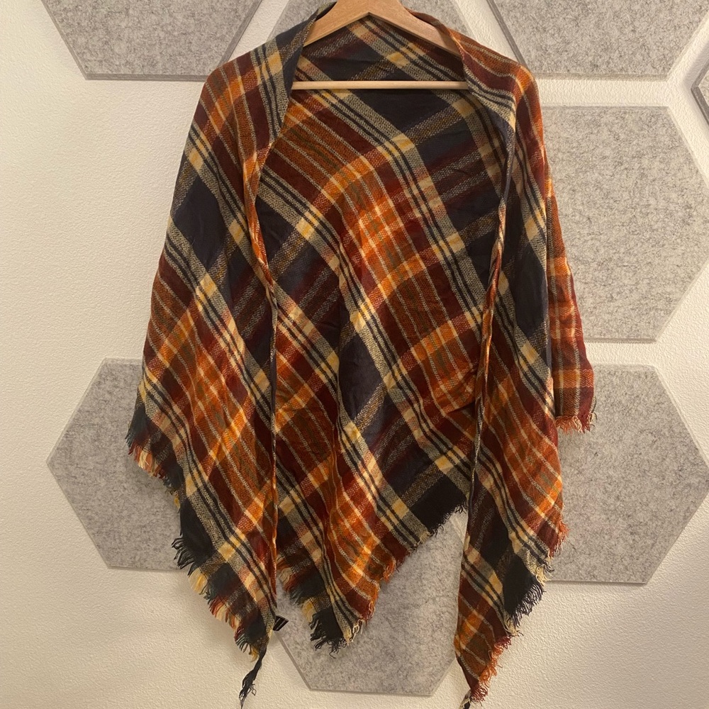 Autumn Fall Poncho Shaw Scarf Red Blue Orange